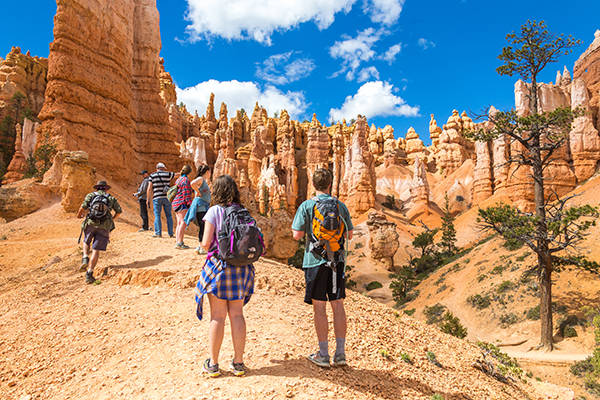 People on hiking trip in Bryce Canyon National Park, Utah, USA
